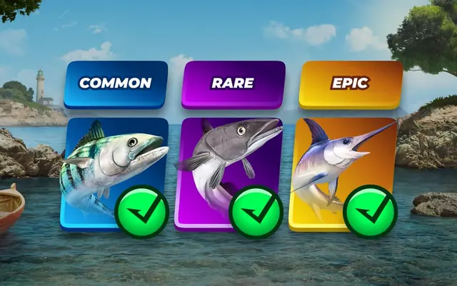 Fischarten Common, Rare und Epic im Bassbet Angelspiel